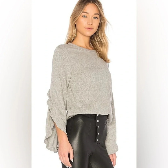 A.L.C. Tops - New A.L.C. Camden Ruffle Sleeve Top Pullover Heather Grey French Terry Small